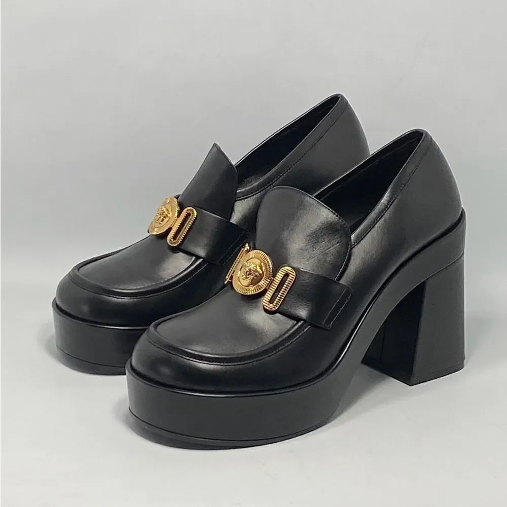 Versace Logo Leather Platform Pumps size 40